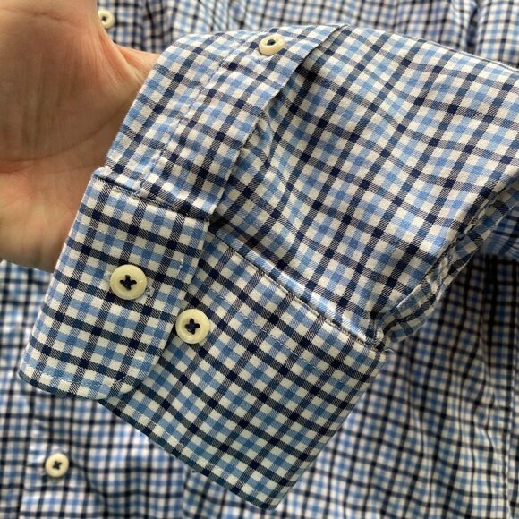 Peter Millar Button Down Shirt Size XXL Blue Plaid Dress Shirt Long Sleeve Work - Picture 3 of 5